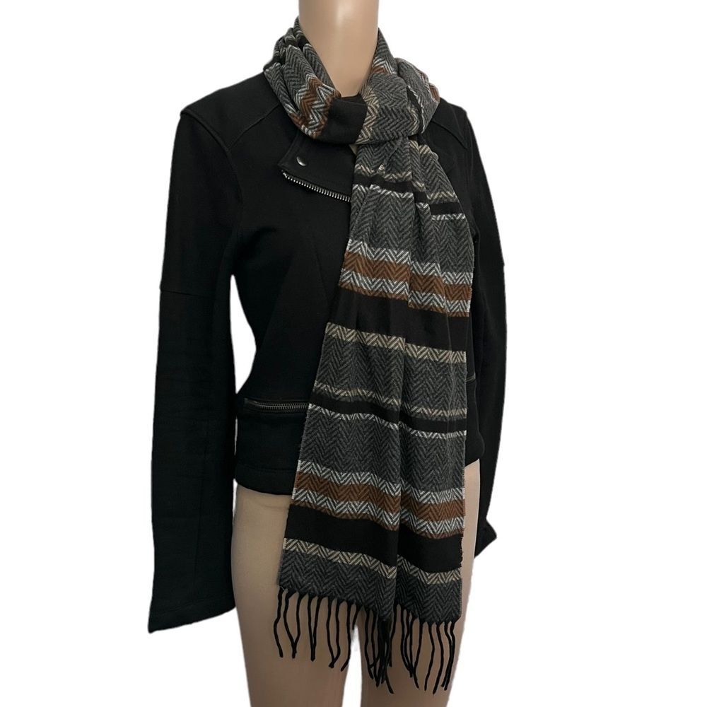Cashmink V. Fraas Striped Chevron Fringe Scarf Made in Germany